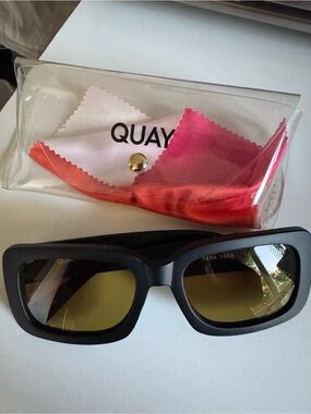 Quay Australia Black Frame Sunglasses with Yellow Lenses